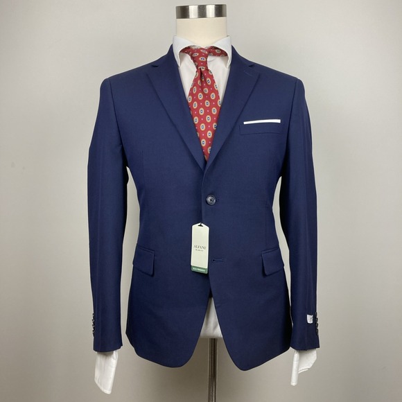 Alfani Mens Slim fit Suit Jacket Blazer 40S Navy Blue Solid Stretch